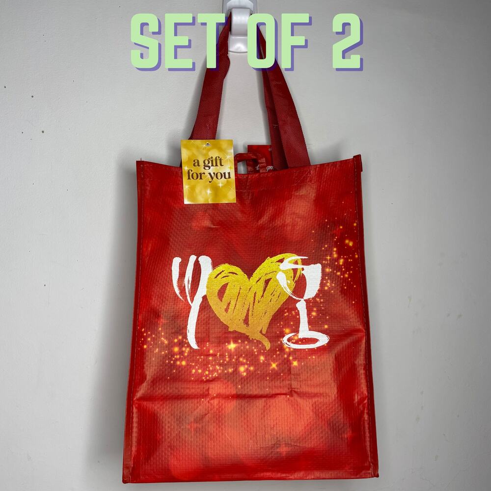 Set 2x — Wegmans Red Christmas Holiday Heart Reusable Grocery Tote Gift Bag NWT!